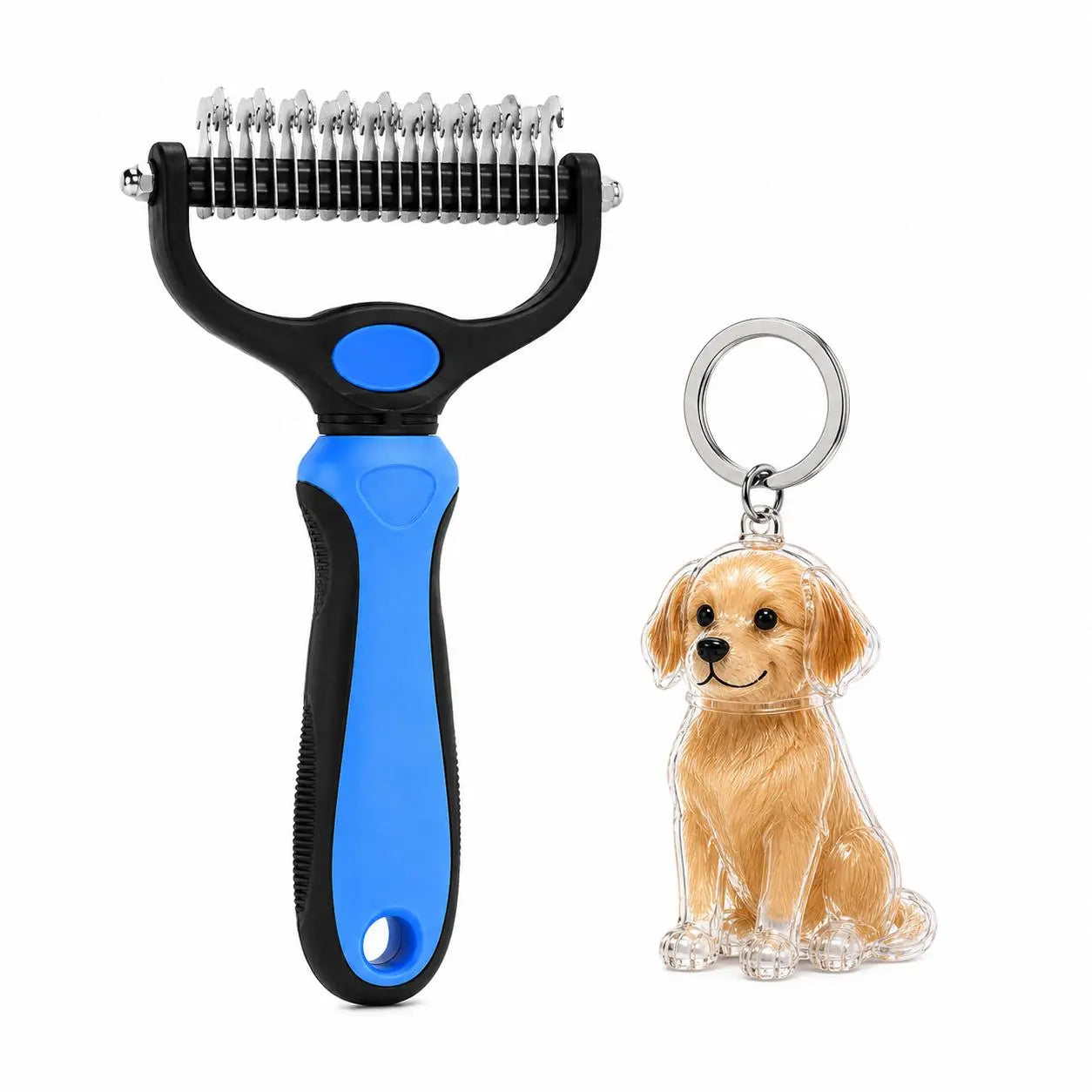 Pet Dematting Undercoat Rake for Long Haired Dogs Cats, Double Sided Deshedding Brush, Pain Free Tangle Remover to Reduce Shedding & Mats, Pet Grooming Tool N2