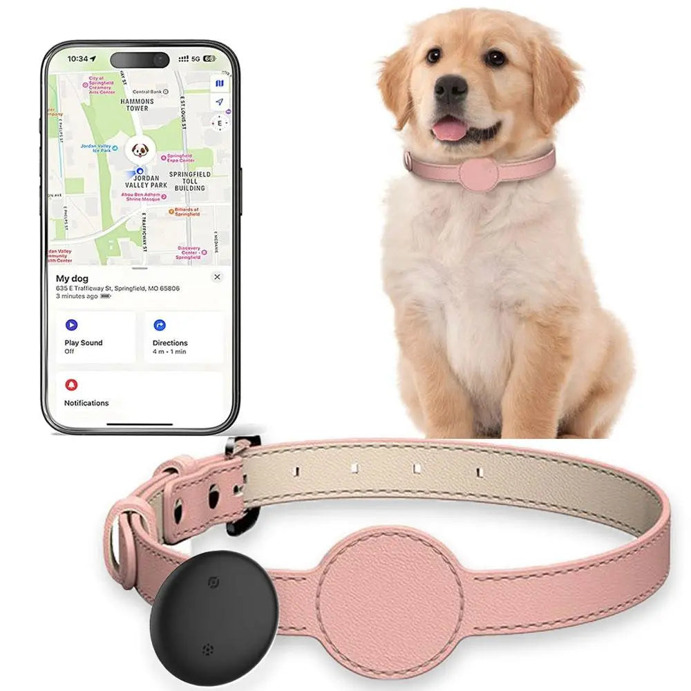 Apple Find My Smart Mini Cat & Dog Pet Tracker, Ios Compatible, Leather Adjustable Collar, Small Medium Large Dogs Puppies