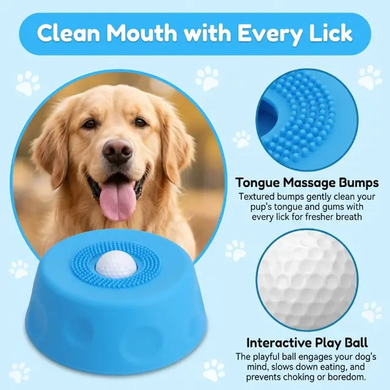 #Summervibes 3-In-1 Suction Slow Feeder Dog Lick Bowl, No-Spill Licking Mat with Built-In Treat Ball & Cleaning Brush, Interactive Anti-Slip Dog Bowl for Yogurt, Peanut Butter & Liquid Treats