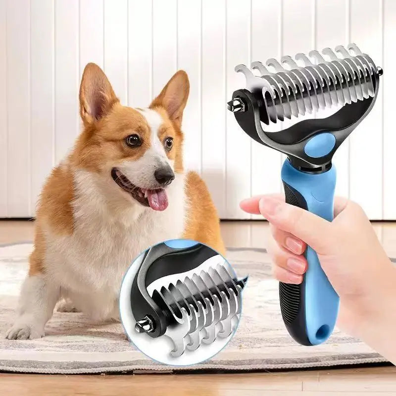 Pet Dematting Undercoat Rake for Long Haired Dogs Cats, Double Sided Deshedding Brush, Pain Free Tangle Remover to Reduce Shedding & Mats, Pet Grooming Tool N2