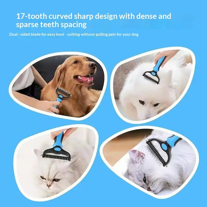 Pet Dematting Undercoat Rake for Long Haired Dogs Cats, Double Sided Deshedding Brush, Pain Free Tangle Remover to Reduce Shedding & Mats, Pet Grooming Tool N2