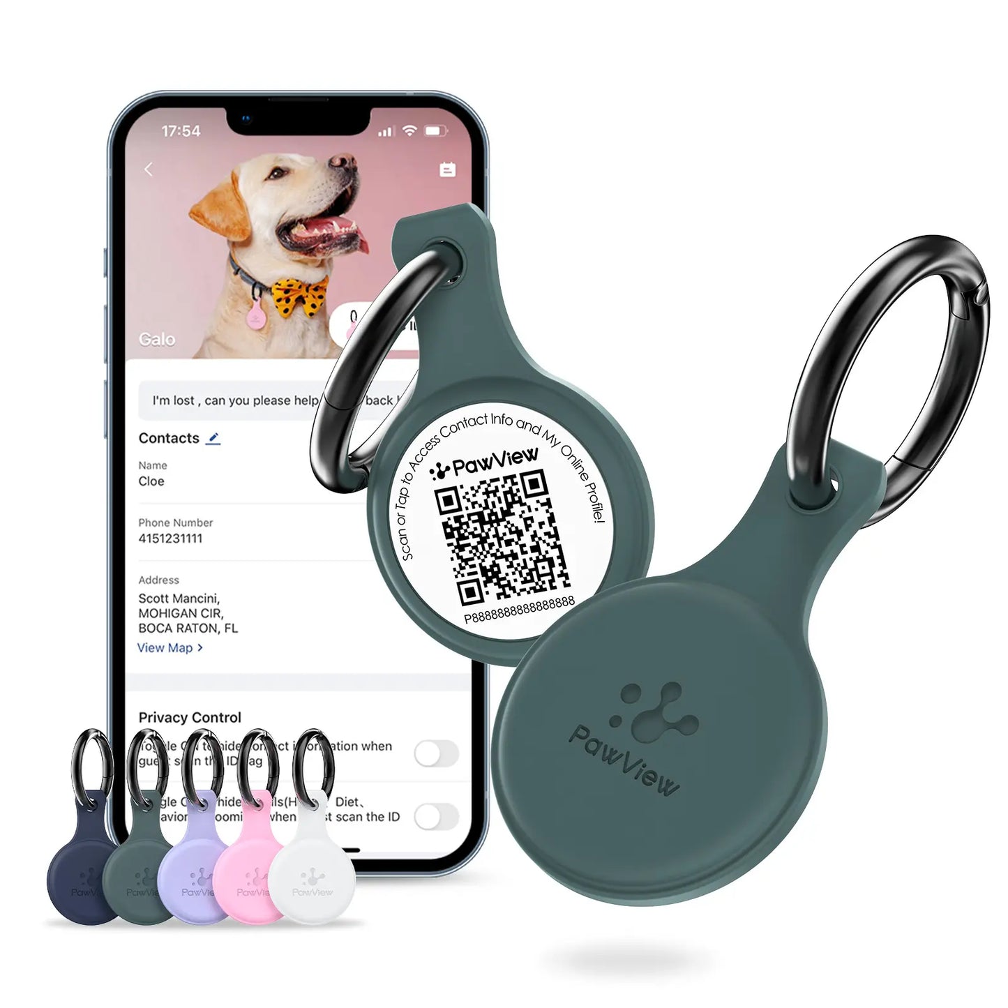 Pawview QR & NFC Dog ID Tag, Personalized Pet Profile, Emergency Contact & Scan Alert, Suitable for Collars and Harnesses Dog Accessories