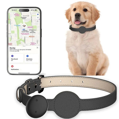 Apple Find My Smart Mini Cat & Dog Pet Tracker, Ios Compatible, Leather Adjustable Collar, Small Medium Large Dogs Puppies