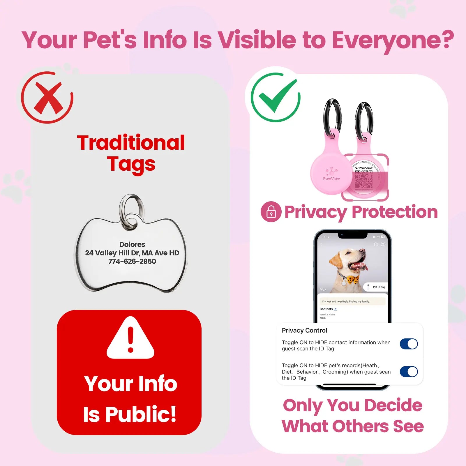 Pawview QR & NFC Dog ID Tag, Personalized Pet Profile, Emergency Contact & Scan Alert, Suitable for Collars and Harnesses Dog Accessories