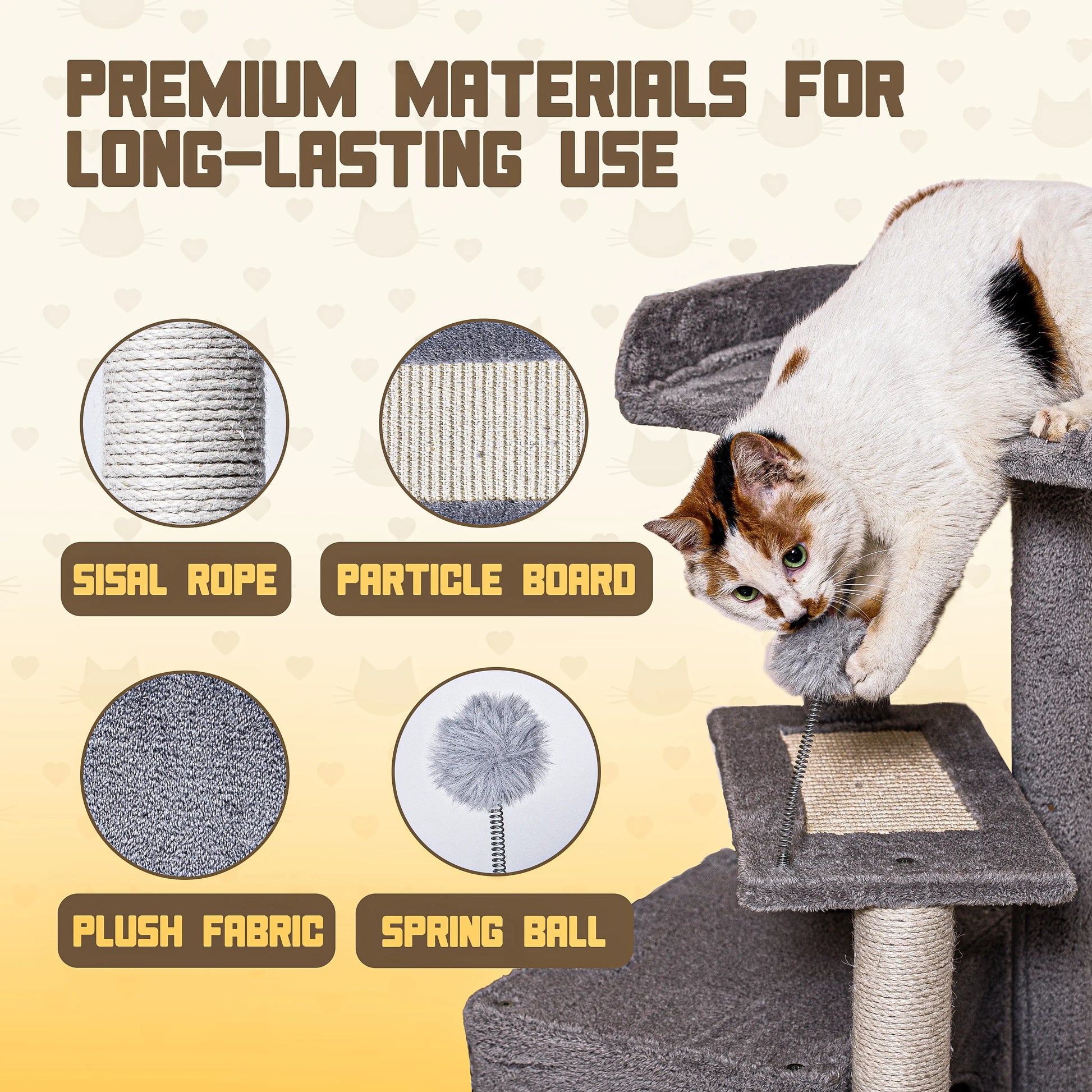 Cat Tree Tower for Indoor Cats, Tall Multi-Level Pet Furniture, Stable Kitty Play House with Sisal