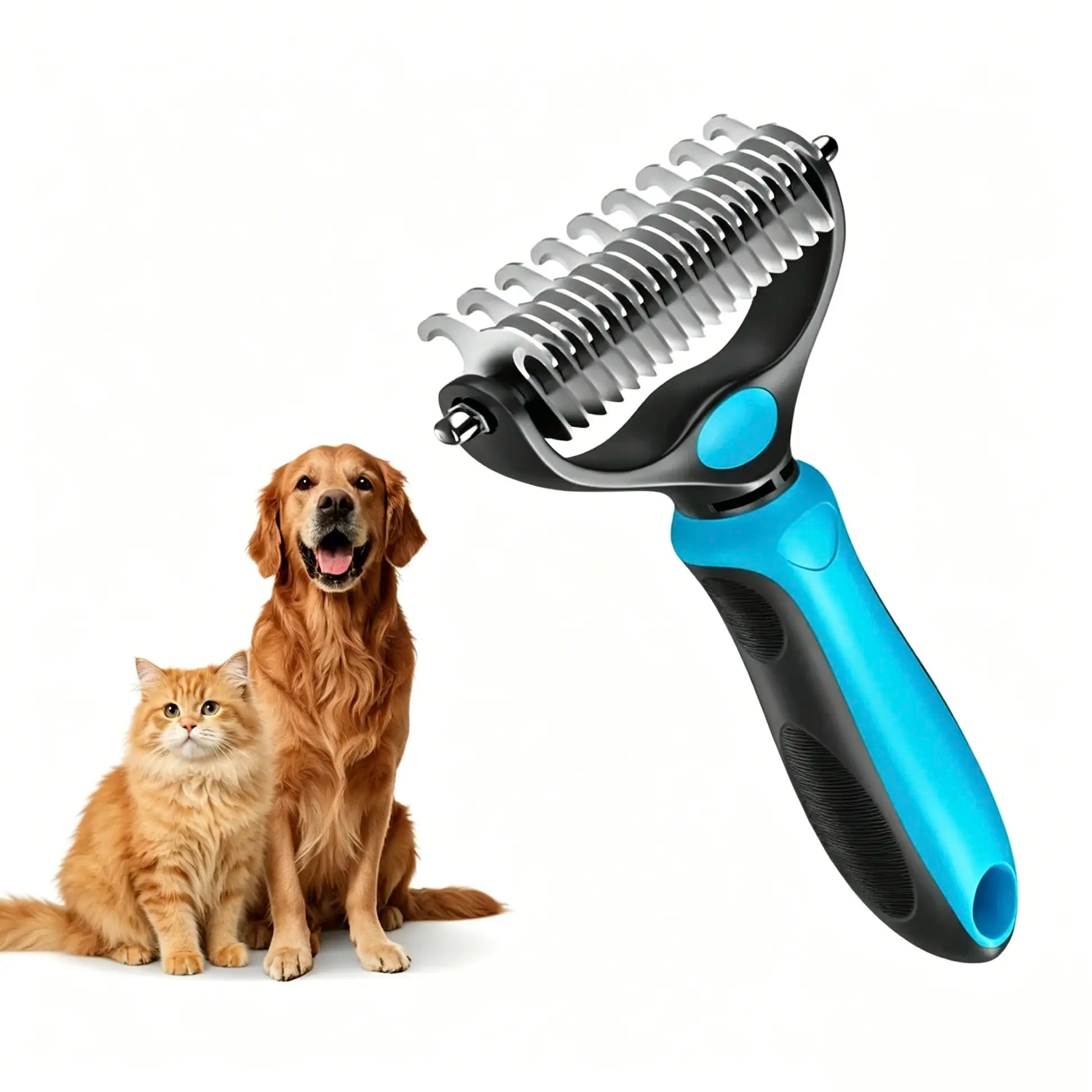 Pet Dematting Undercoat Rake for Long Haired Dogs Cats, Double Sided Deshedding Brush, Pain Free Tangle Remover to Reduce Shedding & Mats, Pet Grooming Tool N2