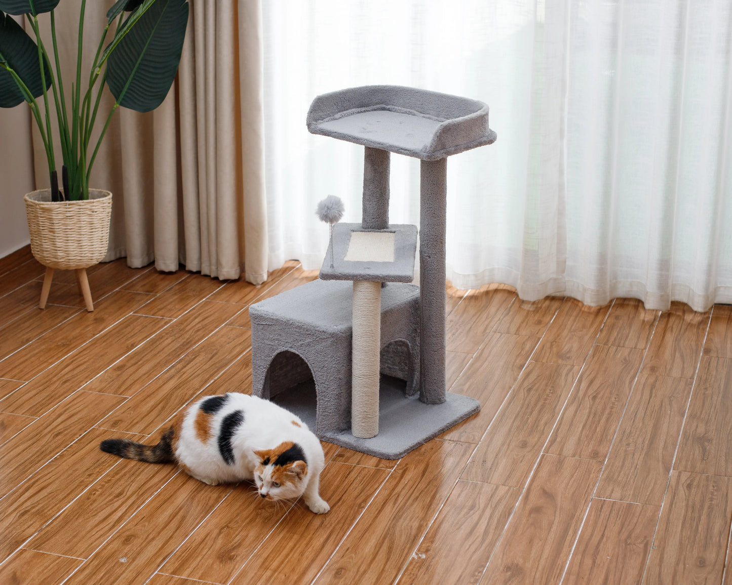 Cat Tree Tower for Indoor Cats, Tall Multi-Level Pet Furniture, Stable Kitty Play House with Sisal